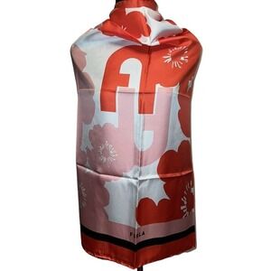 Furla Silk Scarf Floral Print Red Pink 34" Square Designer New Without Tags
